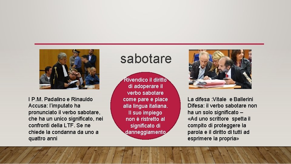 sabotare I P. M. Padalino e Rinauldo Accusa: l’imputato ha pronunciato il verbo sabotare, sabotare I P. M. Padalino e Rinauldo Accusa: l’imputato ha pronunciato il verbo sabotare,