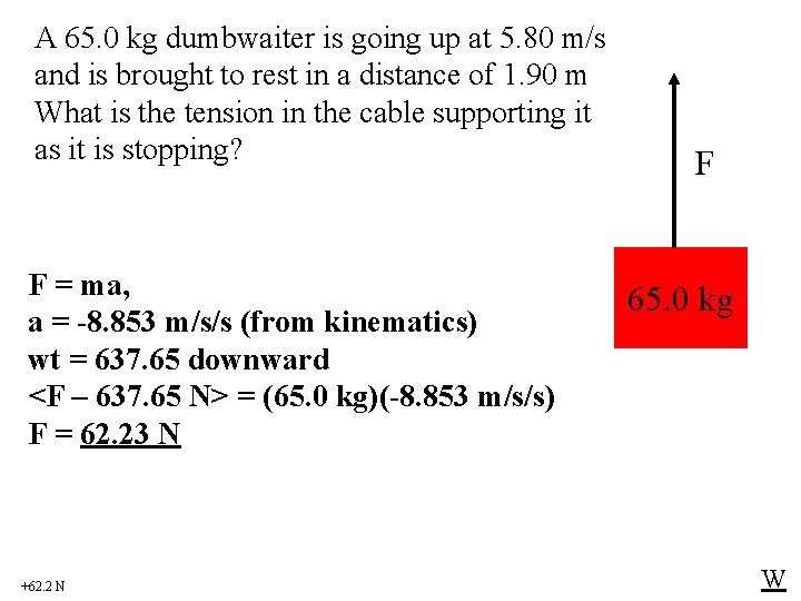 A 65. 0 kg dumbwaiter is going up at 5. 80 m/s and is