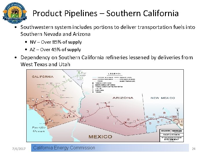 Product Pipelines – Southern California • Southwestern system includes portions to deliver transportation fuels