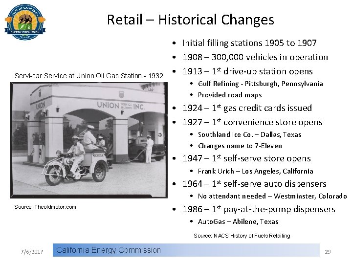 Retail – Historical Changes Servi-car Service at Union Oil Gas Station - 1932 •