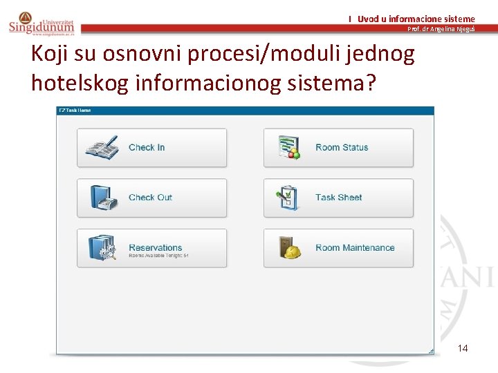 I Uvod u informacione sisteme Prof. dr Angelina Njeguš Koji su osnovni procesi/moduli jednog