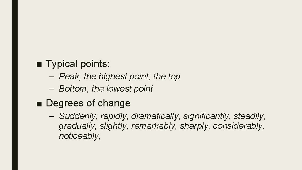 ■ Typical points: – Peak, the highest point, the top – Bottom, the lowest ■ Typical points: – Peak, the highest point, the top – Bottom, the lowest