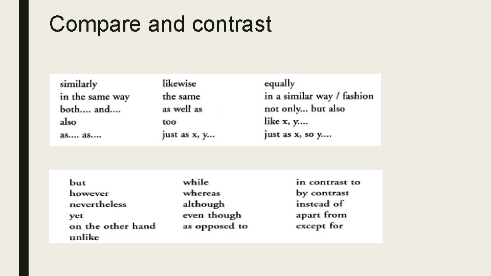 Compare and contrast Compare and contrast