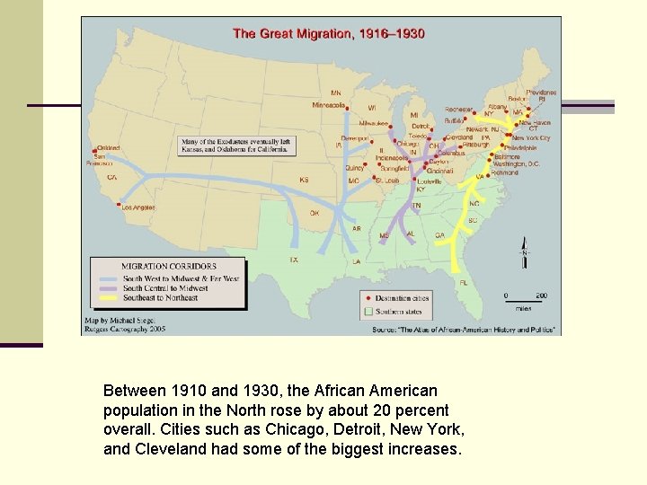 Between 1910 and 1930, the African American population in the North rose by about