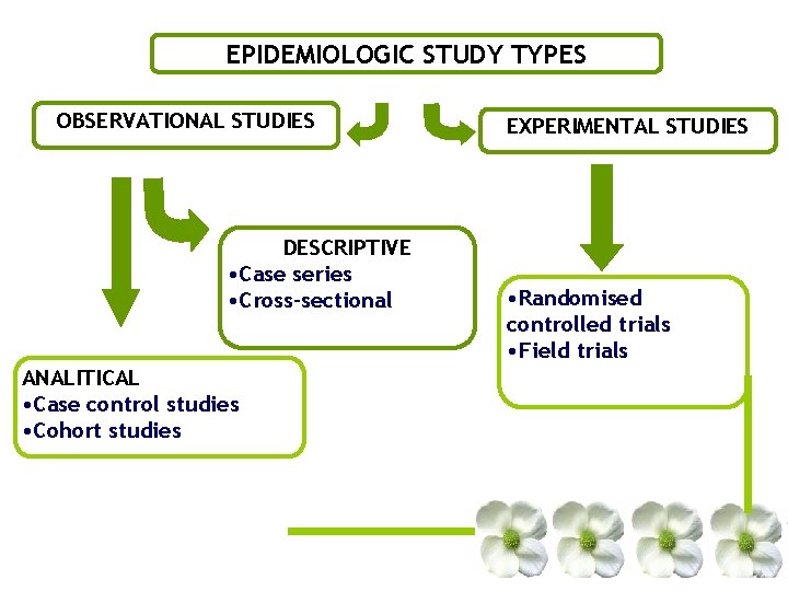 EPIDEMIOLOGIC STUDY TYPES OBSERVATIONAL STUDIES DESCRIPTIVE • Case series • Cross-sectional ANALITICAL • Case EPIDEMIOLOGIC STUDY TYPES OBSERVATIONAL STUDIES DESCRIPTIVE • Case series • Cross-sectional ANALITICAL • Case