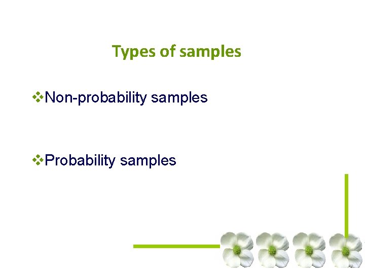 Types of samples v. Non-probability samples v. Probability samples Types of samples v. Non-probability samples v. Probability samples