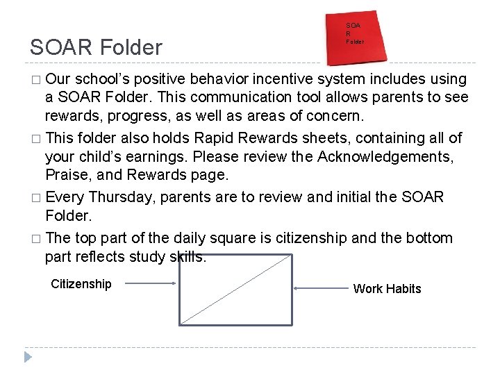 SOAR Folder SOA R Folder � Our school’s positive behavior incentive system includes using