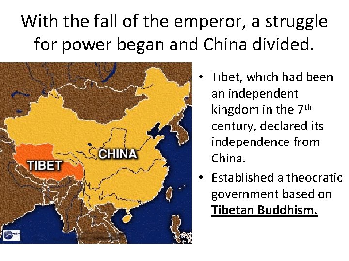 With the fall of the emperor, a struggle for power began and China divided.