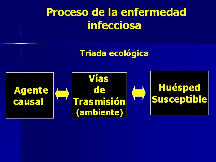 Proceso de la enfermedad infecciosa Triada ecológica Agente causal Vías de Trasmisión (ambiente) Huésped