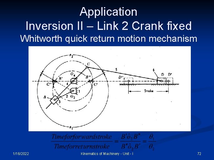 Application Inversion II – Link 2 Crank fixed Whitworth quick return motion mechanism 1/16/2022