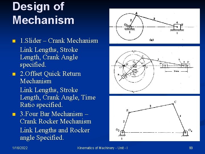 Design of Mechanism n n n 1. Slider – Crank Mechanism Link Lengths, Stroke