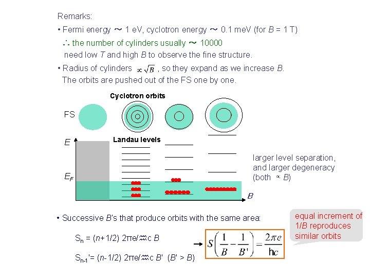 Remarks: • Fermi energy ～ 1 e. V, cyclotron energy ～ 0. 1 me.