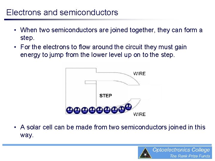 Electrons and semiconductors • When two semiconductors are joined together, they can form a