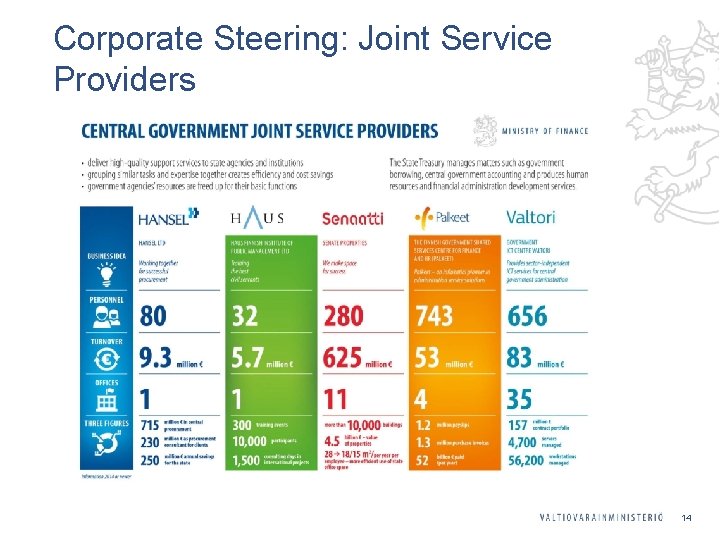 Corporate Steering: Joint Service Providers 14 