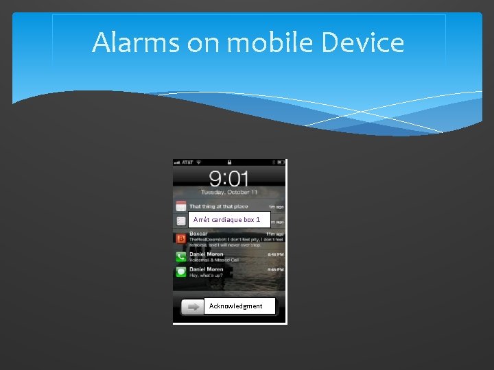 Alarms on mobile Device Arrêt cardiaque box 1 Acknowledgment 