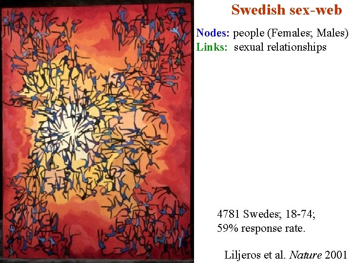 Swedish sex-web Nodes: people (Females; Males) Links: sexual relationships 4781 Swedes; 18 -74; 59%