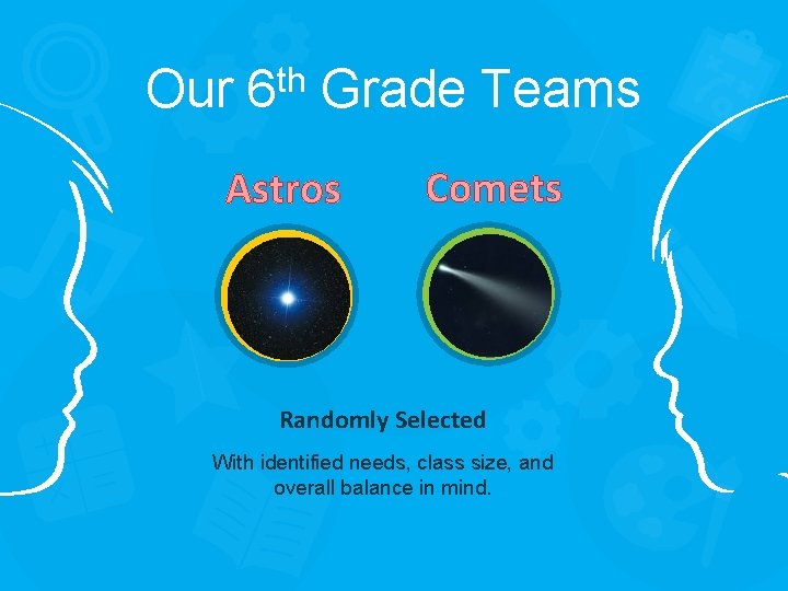 Our th 6 Grade Teams Astros Comets Randomly Selected With identified needs, class size,