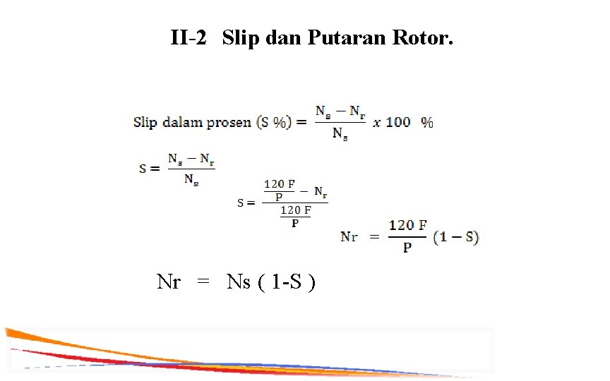 II-2 Slip dan Putaran Rotor. Nr = Ns ( 1 S ) 