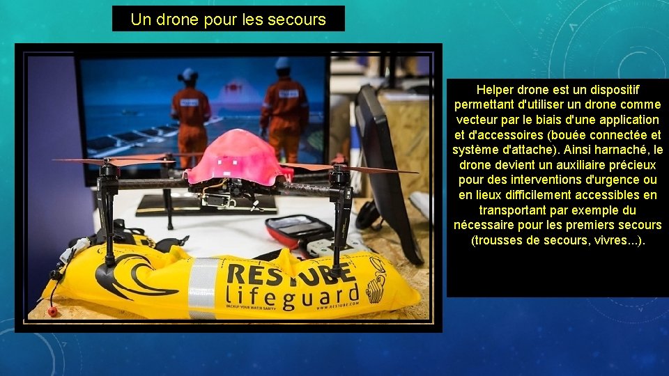 Un drone pour les secours Helper drone est un dispositif permettant d'utiliser un drone