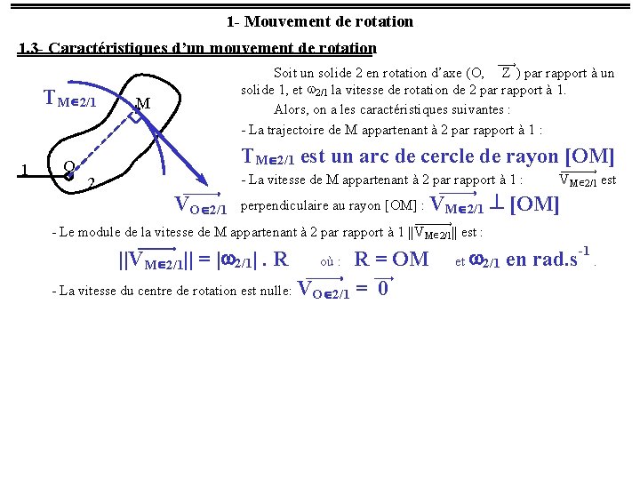 1 - Mouvement de rotation 1. 3 - Caractéristiques d’un mouvement de rotation ¾¾®