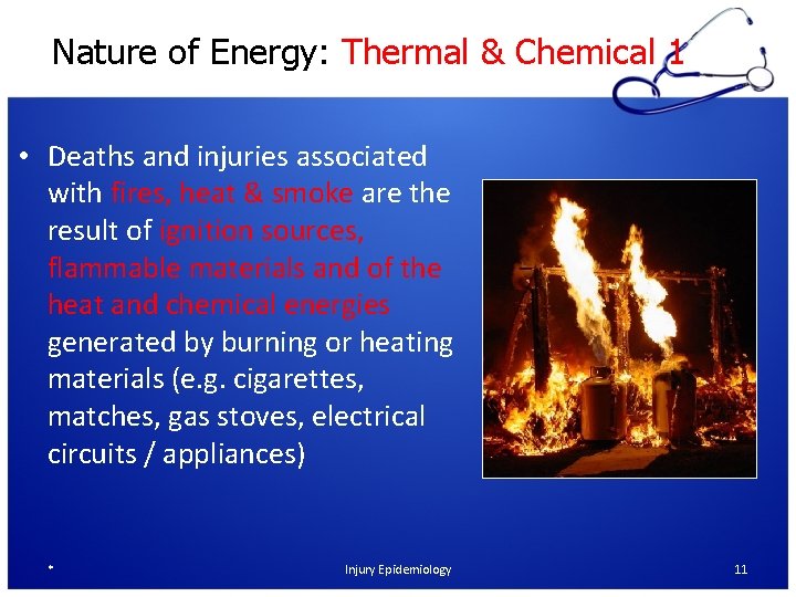 Nature of Energy: Thermal & Chemical 1 • Deaths and injuries associated with fires,