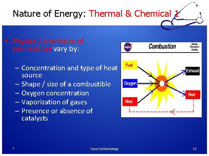 Nature of Energy: Thermal & Chemical 1 • Physics / chemistry of combustion vary