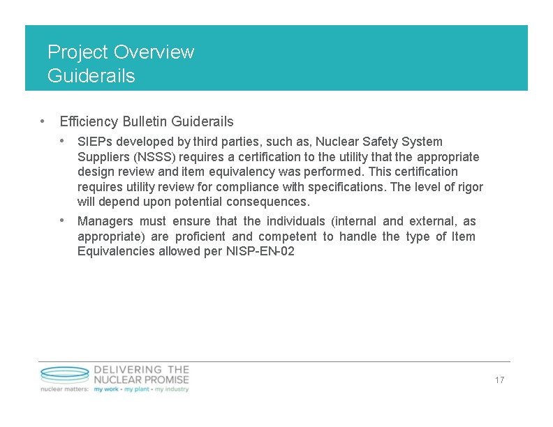 Project Overview Guiderails • Efficiency Bulletin Guiderails • SIEPs developed by third parties, such