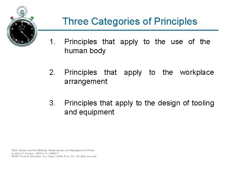 Three Categories of Principles 1. Principles that apply to the use of the human