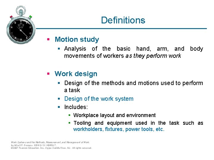 Definitions § Motion study § Analysis of the basic hand, arm, and body movements