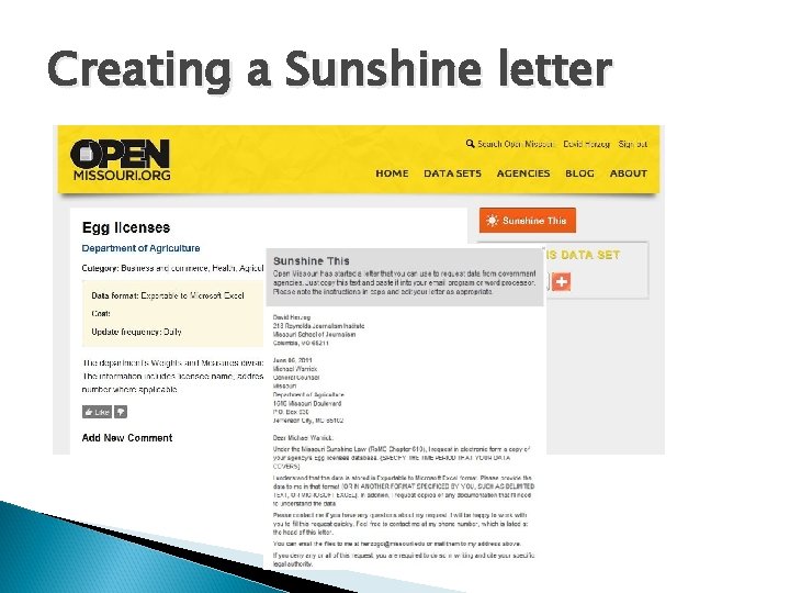 Creating a Sunshine letter 