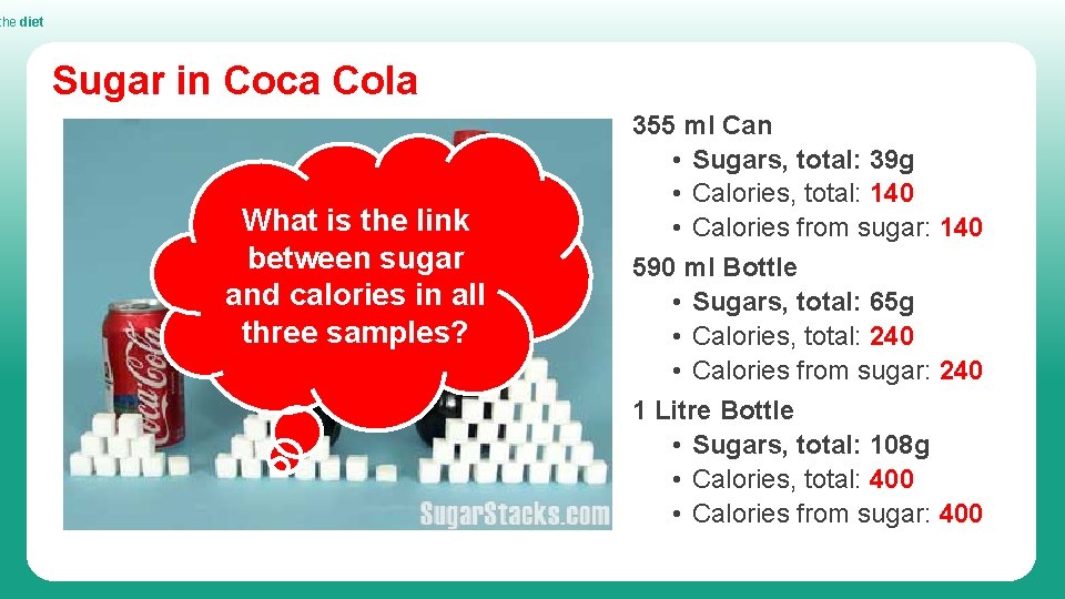 the diet Sugar in Coca Cola What is the link between sugar and calories the diet Sugar in Coca Cola What is the link between sugar and calories