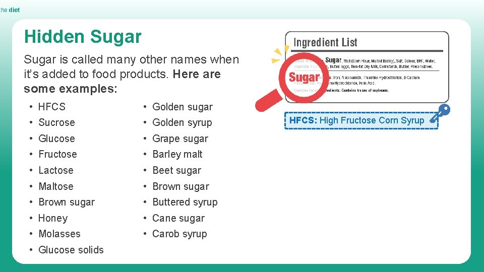 the diet Hidden Sugar is called many other names when it’s added to food