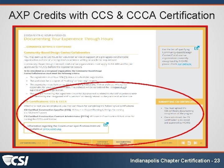AXP Credits with CCS & CCCA Certification Indianapolis Chapter Certification - 23 