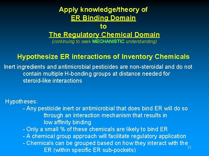 Apply knowledge/theory of ER Binding Domain to The Regulatory Chemical Domain (continuing to seek