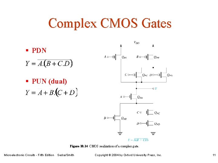 Complex CMOS Gates § PDN § PUN (dual) Figure 10. 14 CMOS realization of
