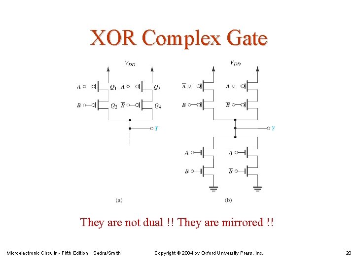 XOR Complex Gate They are not dual !! They are mirrored !! Microelectronic Circuits