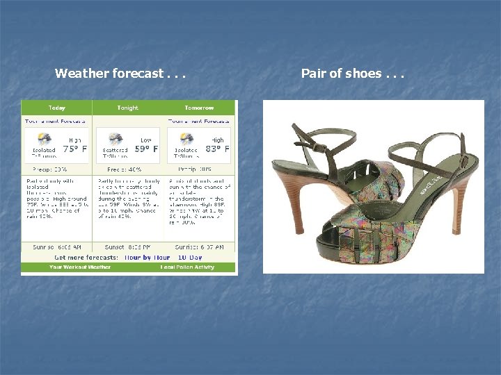 Weather forecast. . . Pair of shoes. . . 