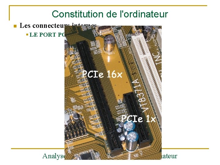 Constitution de l'ordinateur n Les connecteurs internes § LE PORT PCI express Analyser l’architecture