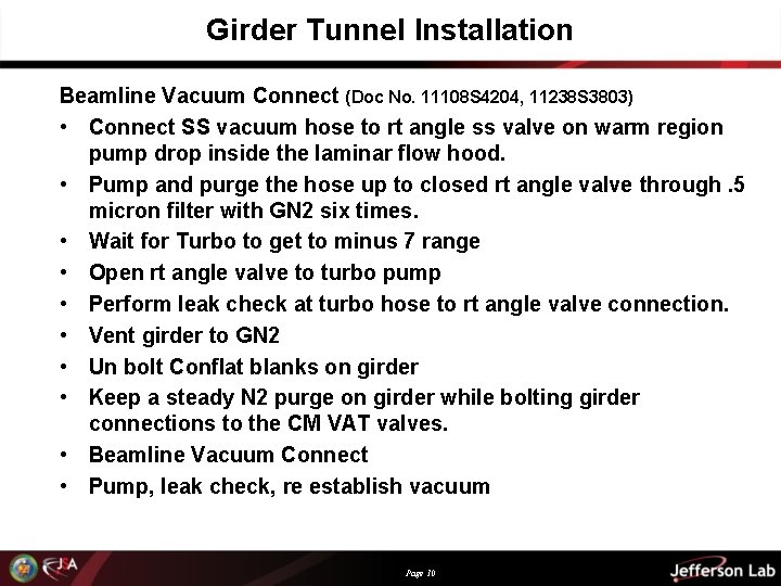 Girder Tunnel Installation Beamline Vacuum Connect (Doc No. 11108 S 4204, 11238 S 3803)