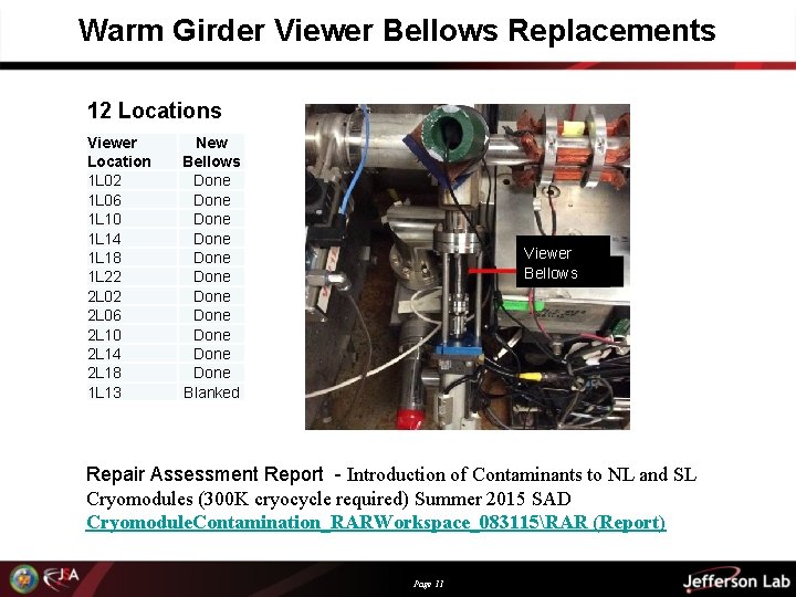 Warm Girder Viewer Bellows Replacements 12 Locations Viewer Location 1 L 02 1 L