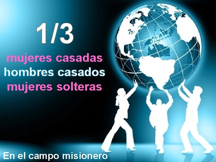 1/3 mujeres casadas hombres casados mujeres solteras En el campo misionero 