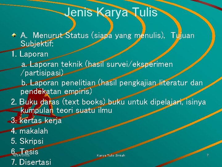 Jenis Karya Tulis 1. 2. 3. 4. 5. 6. 7. A. Menurut Status (siapa