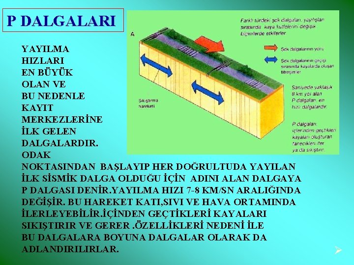 P DALGALARI YAYILMA HIZLARI EN BÜYÜK OLAN VE BU NEDENLE KAYIT MERKEZLERİNE İLK GELEN P DALGALARI YAYILMA HIZLARI EN BÜYÜK OLAN VE BU NEDENLE KAYIT MERKEZLERİNE İLK GELEN