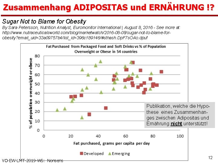 Zusammenhang ADIPOSITAS und ERNÄHRUNG !? Sugar Not to Blame for Obesity By Sara Petersson,