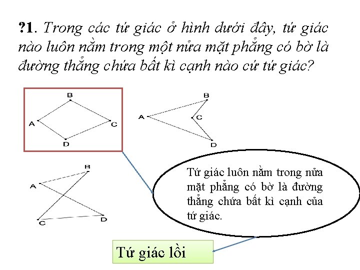 ? 1. Trong các tứ giác ở hình dưới đây, tứ giác nào luôn