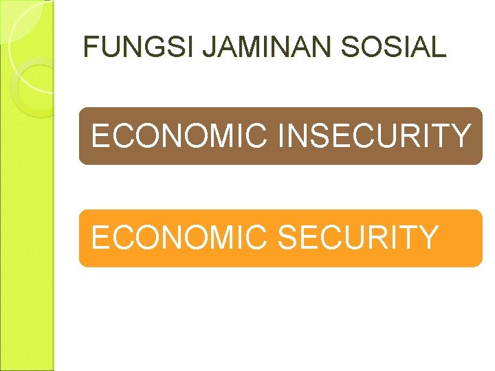 FUNGSI JAMINAN SOSIAL ECONOMIC INSECURITY ECONOMIC SECURITY 