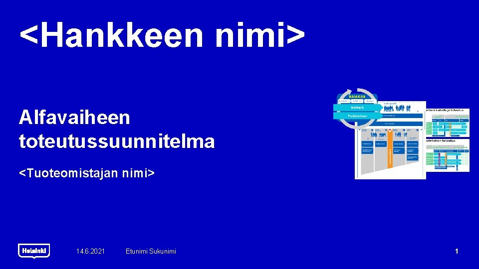 <Hankkeen nimi> Alfavaiheen toteutussuunnitelma <Tuoteomistajan nimi> 14. 6. 2021 Etunimi Sukunimi 1 