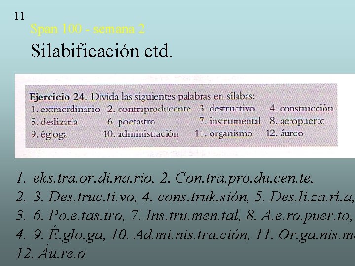 11 Span 100 - semana 2 Silabificación ctd. 1. eks. tra. or. di. na.