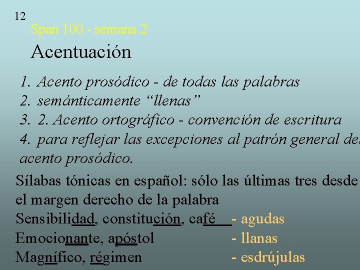 12 Span 100 - semana 2 Acentuación 1. Acento prosódico - de todas las