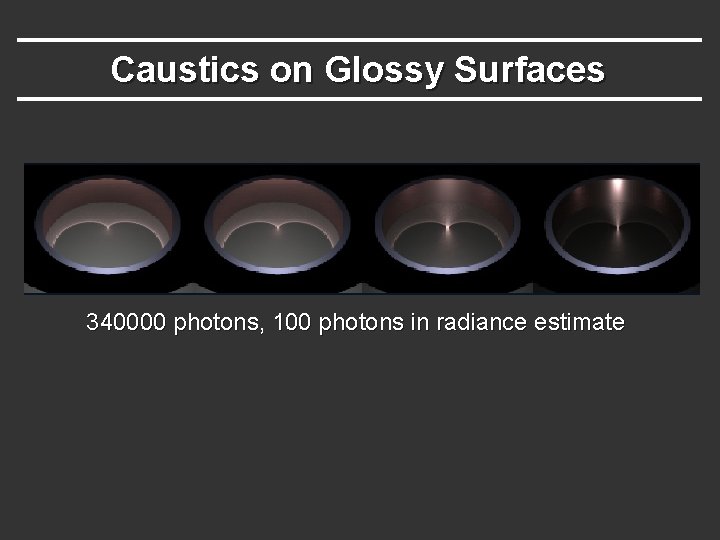 Caustics on Glossy Surfaces 340000 photons, 100 photons in radiance estimate 